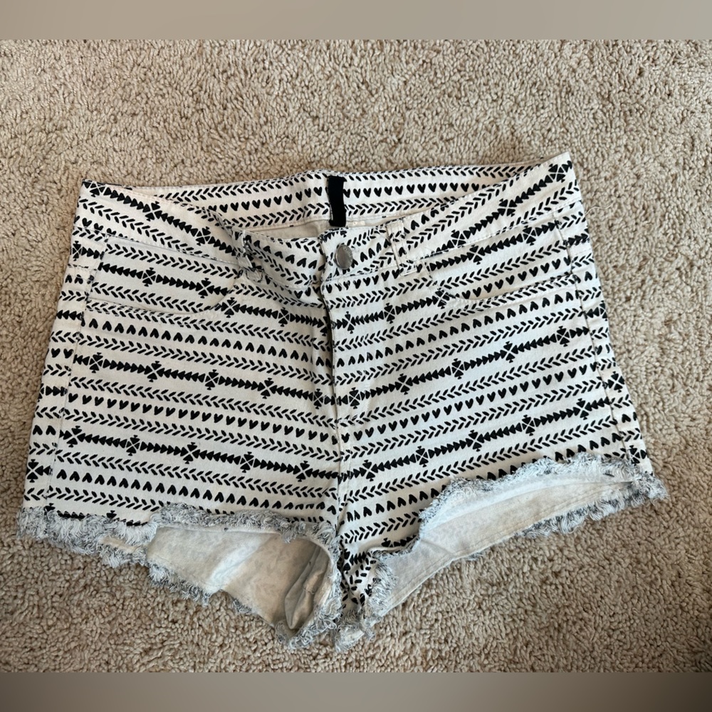 Black and white heart Jean shorts